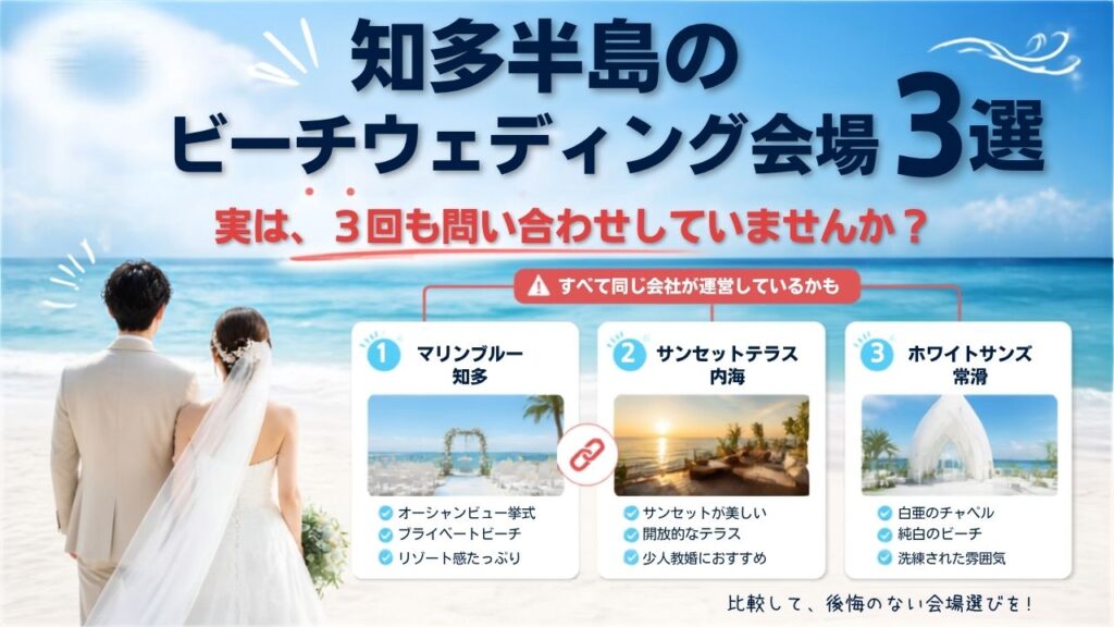 愛知・知多半島で砂浜の結婚式ができる会場は3つ。運営が同じ1社だと知らずに3回問い合わせていませんか