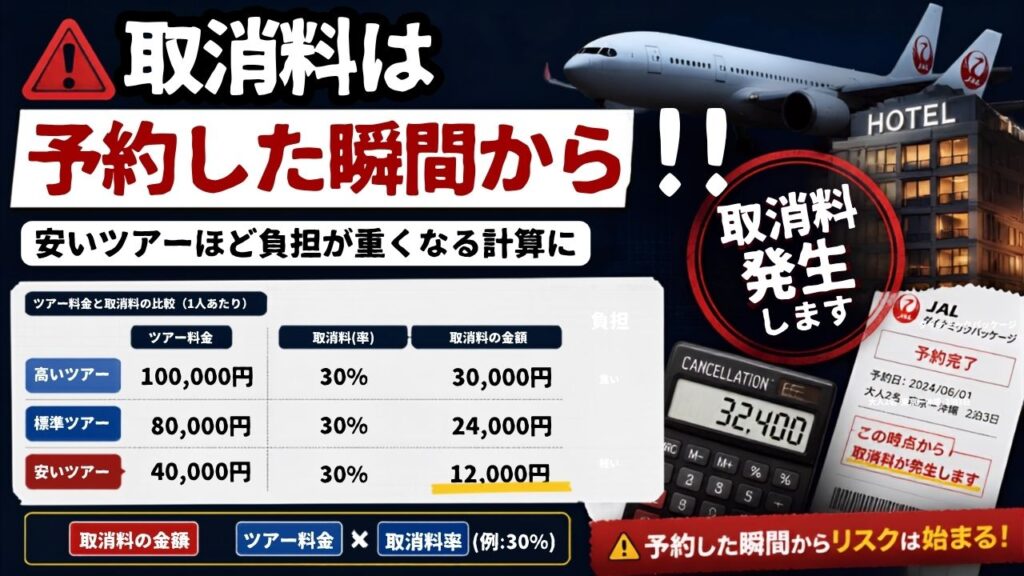 JALダイナミックパッケージは予約した瞬間から取消料がかかる。安いツアーほど負担が重くなる仕組みを計算した