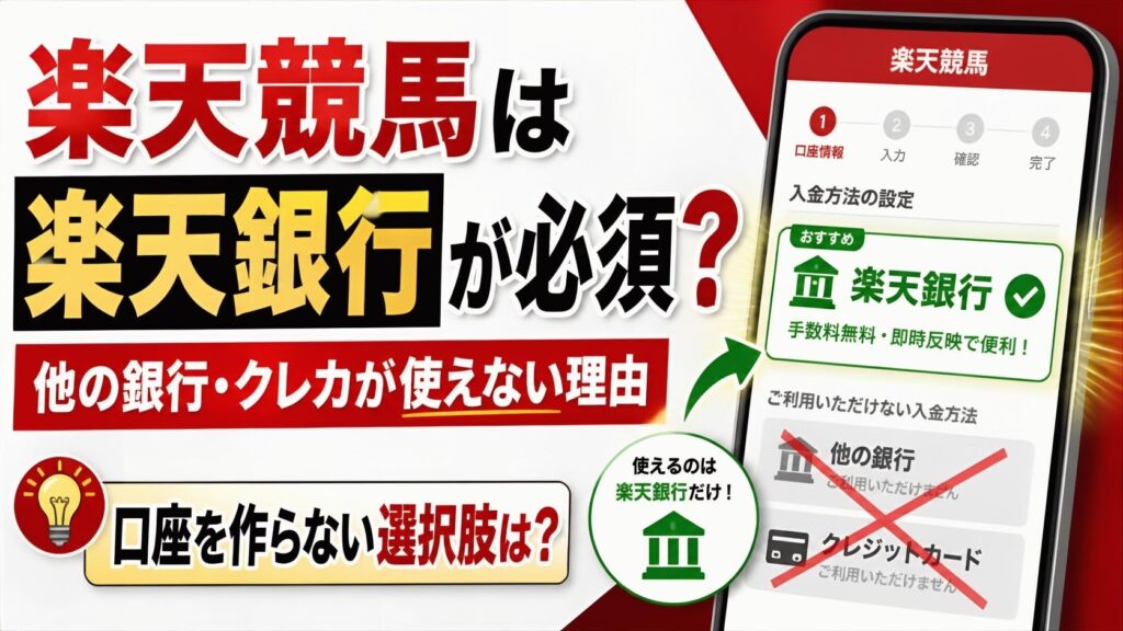 楽天競馬は楽天銀行が必須？他の銀行・クレジットカードが使えない理由と、口座を作らない選択肢