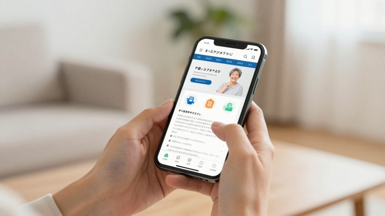 スマートフォンで介護の情報サイトを読んでいるイメージ
