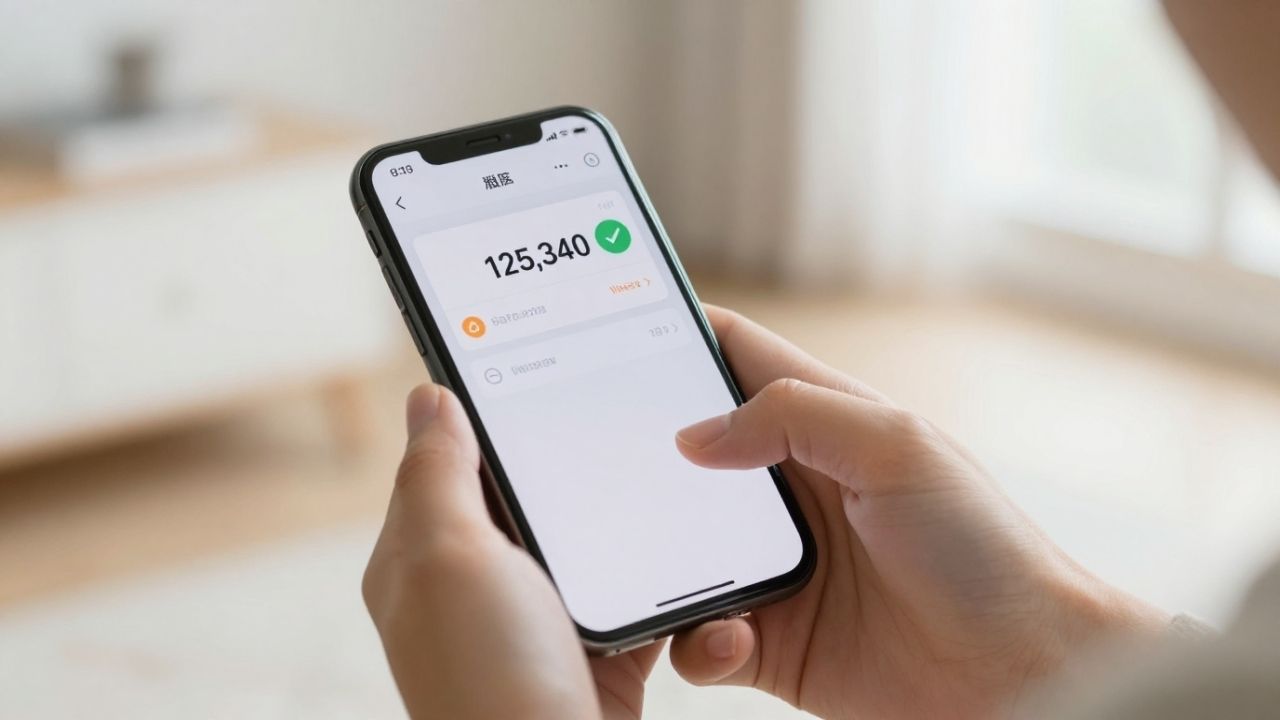 スマートフォンで銀行口座の残高を確認しているイメージ
