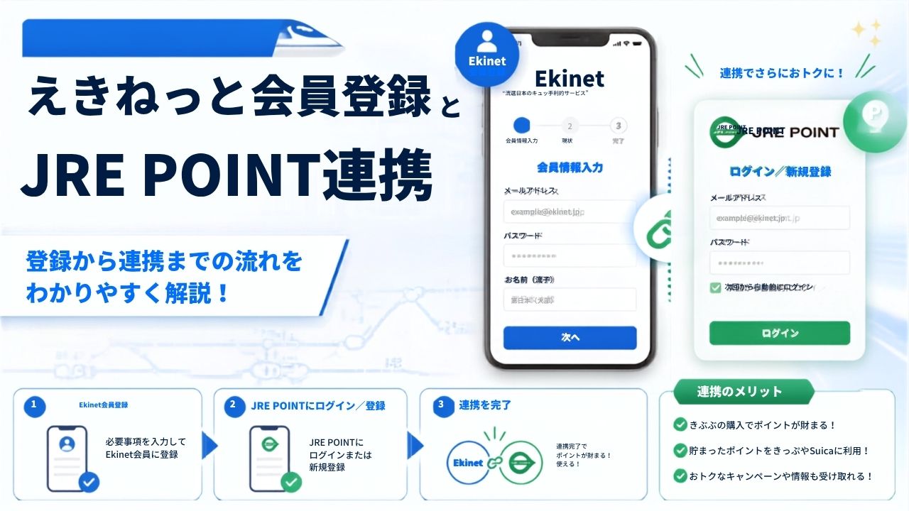 えきねっとの会員登録とJRE POINT連携のイメージ
