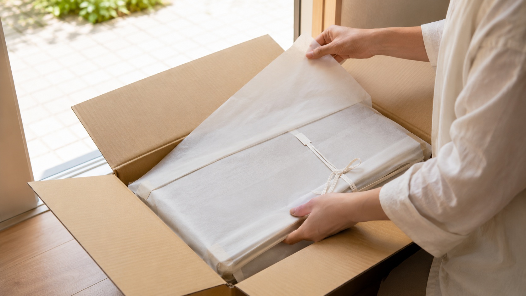 届いた着物をその場で確かめる